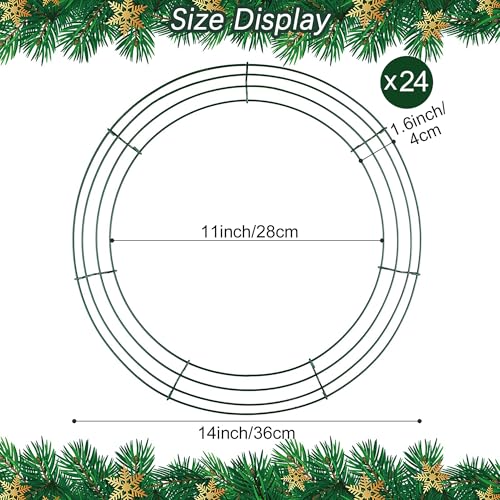 24 Pack 14 Inch Wire Wreath Frames for Holiday & Seasonal Decorations - Dark Green