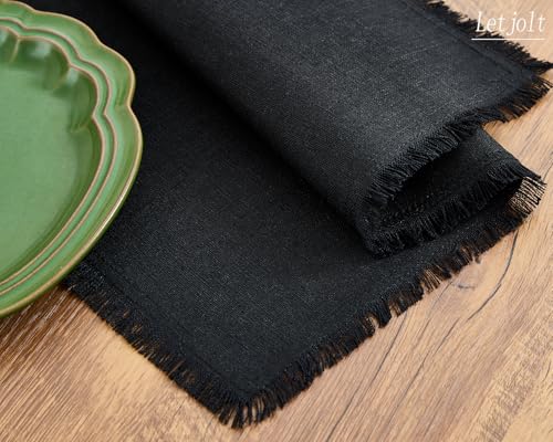 Black Placemats Set of 4 - Linen Cotton Farmhouse Table Decor