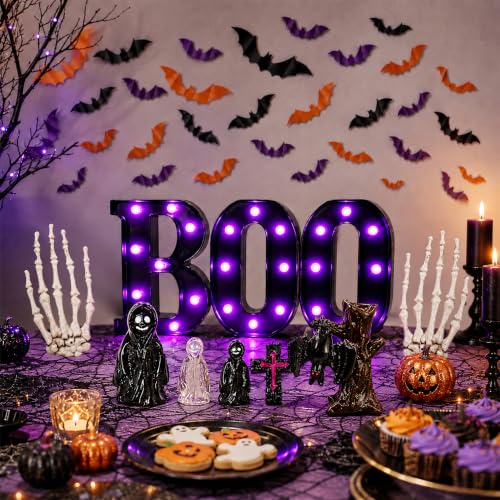 Halloween Decorations Set with LED Boo Lights, 3D Bats & Skeleton Hands - Indoor Festive Display