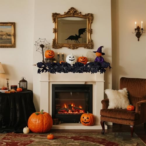 Black Maple Leaf Garland - 2PCS Fall Halloween Decor, 6.56FT Artificial Vines