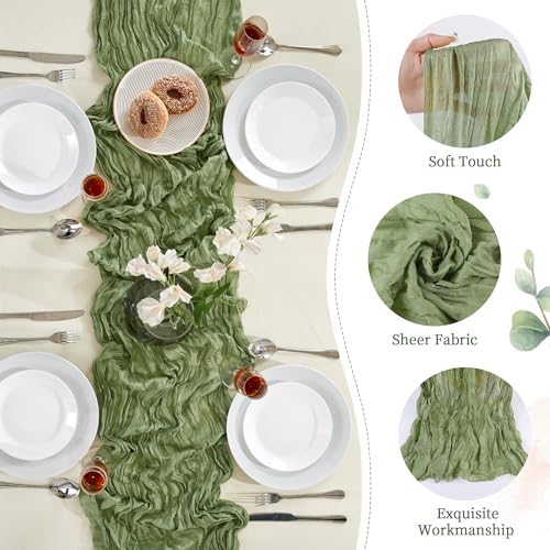 Sage Green Cheesecloth Table Runner 12 Pack 35x120 Inch Boho Rustic Decor