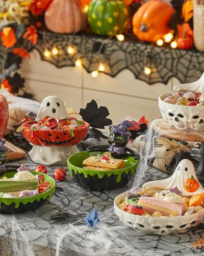 Purple Black Halloween Cauldron Candy Bowl - 6.5-Inch Ceramic Cat Treat Dish