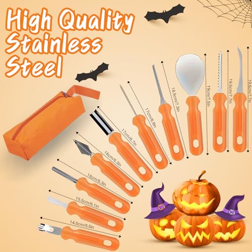 Pumpkin Carving Kit with 10 Heavy Duty Stainless Steel Tools & Carrying Case - Halloween Decoration
