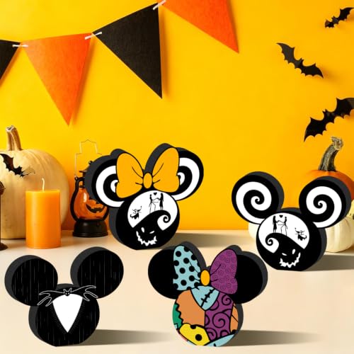 Halloween Wooden Table Decorations Set - 4pcs Spooky Tiered Tray Centerpieces