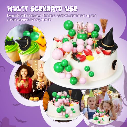 Wicked Cake Topper Decorations Set - Witch Hat Crown Wand Broom Mini Balls