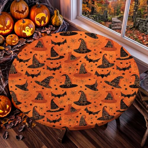 Halloween Round Fitted Tablecloth 37-44 Inch with Elastic Edges - Variation of THIS listing