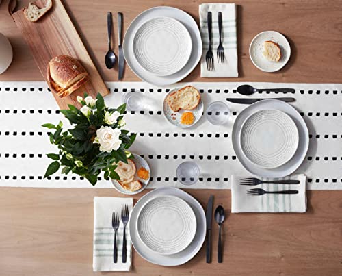 Boho Table Runner with Geometric Polka Dots - Black & White Burlap 13x108 Inch, Variation GeometryQKR2767