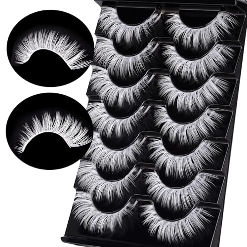 White Halloween False Lashes - Natural Look, Spiky Devil Style, 7 Pairs - H-white
