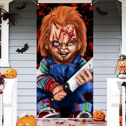 Horror Door Cover Banner Halloween Party Decorations 3x5.9Ft Large Photo Backdrop