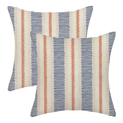 20x20 Outdoor Boho Striped Pillow Covers Set of 2 - Navy Blue & Orange