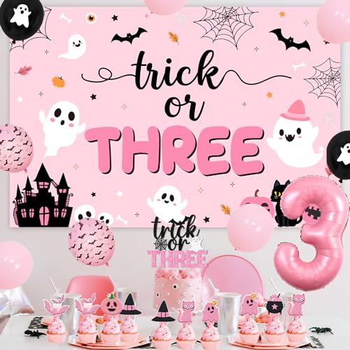 Halloween 3rd Birthday Party Decorations Set with Banner Balloons Cake Toppers