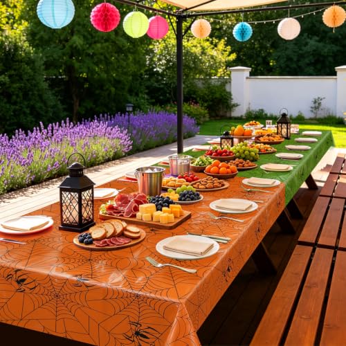 Halloween Spider Web Plastic Tablecloths 4 Pack | Waterproof Festive Table Cover