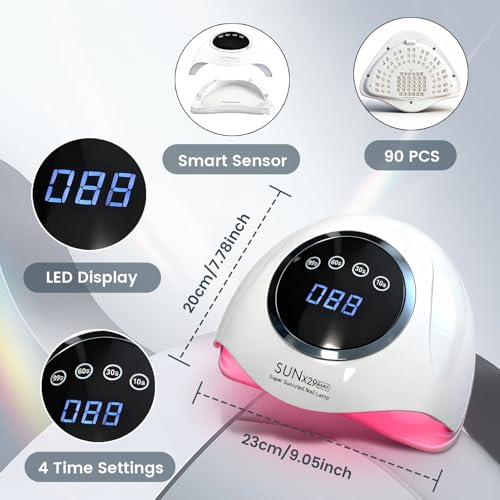 Professional UV LED Nail Lamp 500W with 90 LEDs, Smart Sensor & 4 Timers