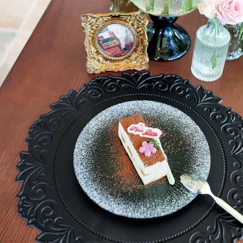 Round Faux Leather Placemats Set of 4 - Black Table Mats for Dining