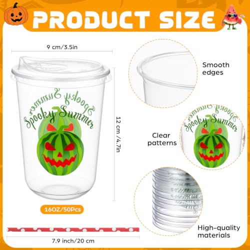 50 Set 16oz Watermelon Jack O Lantern Cups for Summer Halloween Party - Spooky Drinkware