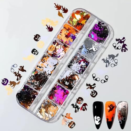 Halloween Nail Art Sequins Set - 36 Styles Ghost Spider Pumpkin Face Variation 10