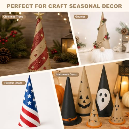 14 Inch Thick Paper Mache Cones for Holiday Crafts and Decorations - Set of 6