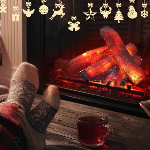 4 Pack 8.7-Inch Flameless Christmas Fireplace Log Set - Fake Fire Logs for Holiday Decor - Variation of 8.7 in / 4
