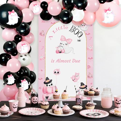 Pink Halloween Baby Shower Decorations - Girl Baby Shower Party Supplies with Balloons & Banner - Variation Pink