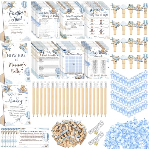 Blue Airplane Baby Shower Game Set 476 Pieces - Baby & Toddler Activity Supplies