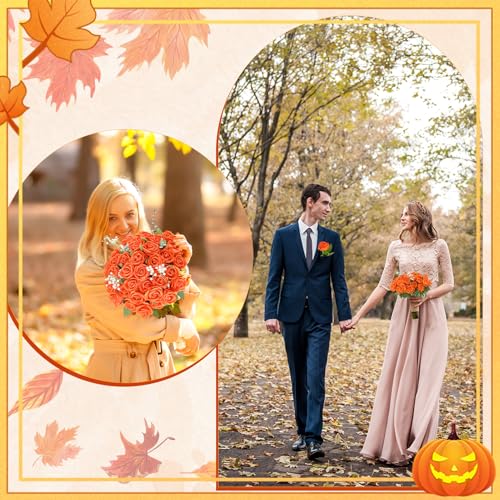 Artificial Orange Velvet Flowers Bouquet - 36 Pcs for Wedding & Decor - Variation of THIS listing