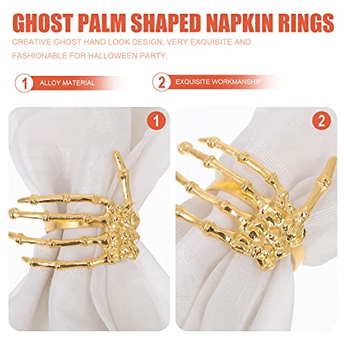 Halloween Skeleton Hand Napkin Rings Set - Gold Ghost Hand Holders for Table Decor