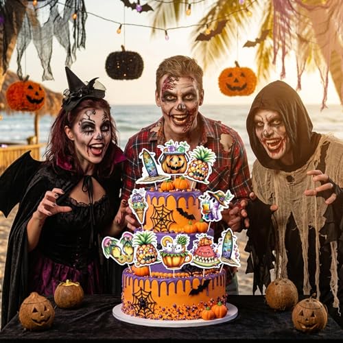 Summer Ween Party Decorations - 24 Pcs Summer Halloween Cupcake Toppers - Variation of THIS listing