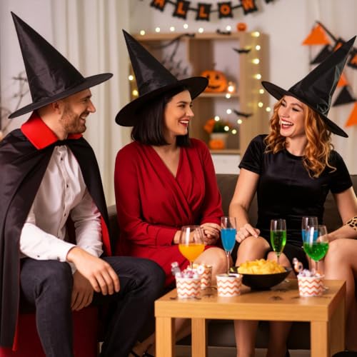 10 Pack Halloween Witch Hats for Decoration - Lightweight Black Wizard Hats