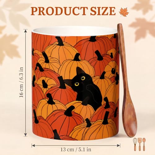 Fall Utensil Holder Black Cat Pumpkin with Orange Pumpkin Variation - Farmhouse Kitchen Decor