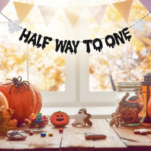 Half Way to One Banner Baby Birthday Decor - Halloween & Party Celebration