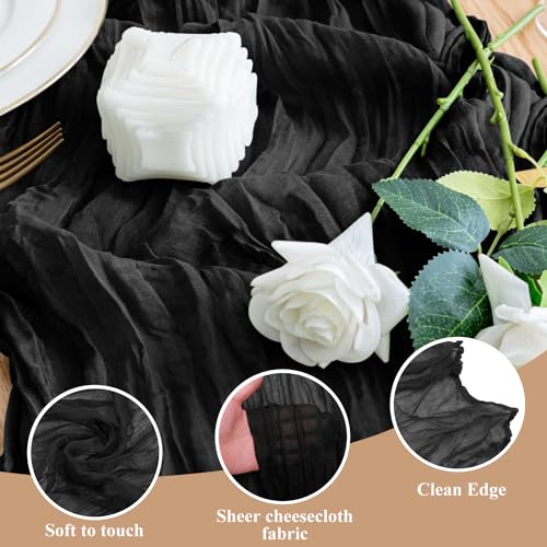 Black Cheesecloth Table Runner 10ft Boho Gauze Set of 2 for Weddings & Parties