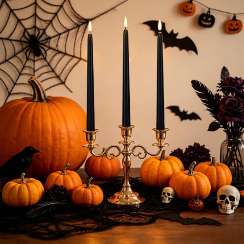 Wondise 10-Pack Black Flameless Taper Candles with Remote & Timer for Halloween Decor