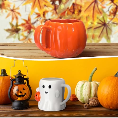 Halloween Ceramic Mug Set - Ghost Pumpkin 3D Design, 14 oz, LemonRoad