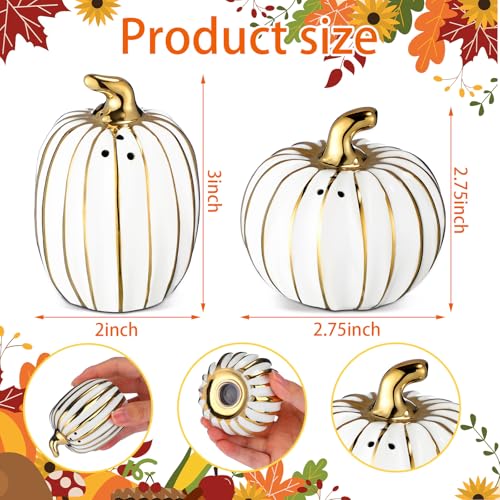 Fall Pumpkin Salt and Pepper Shakers Set - White and Gold, Ceramic, 3 Inch