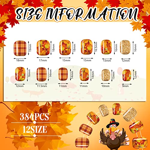 Fall Thanksgiving Press On Nails - Elegant Pattern 16 Pack, Short Fake Nails