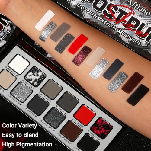Goth Makeup Eyeshadow Palette - White Black Red Silver Gray Burgundy 12 Colors