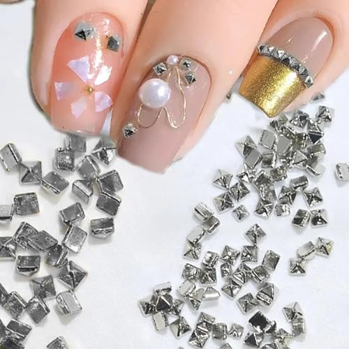 Silver Square Spire Nail Charms Set for Nail Art - 600pcs, 3 Sizes