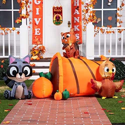 Inflatable Woodland Animals with Cornucopia and LEDs - 7 FT Thanksgiving Yard Decor