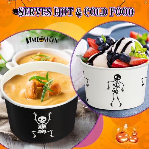 Skeleton Halloween Paper Bowls 12oz Treat Snack Cups - 100 Pack