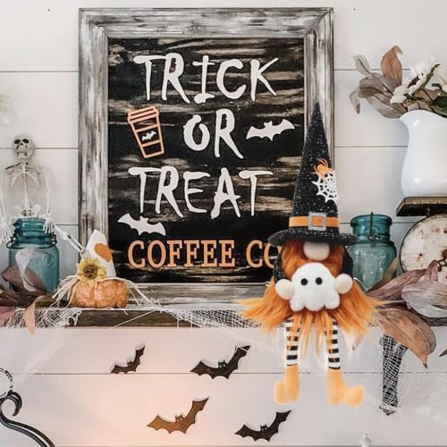 Halloween Gnome Decorations Plush Gnomes with Spooky Ghost and Witch Hat - Set of 2