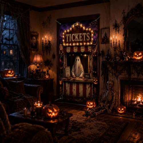 Carnival Ticket Door Cover - Halloween Decor, 71x35 Inches, Polyester, Variation CC01672