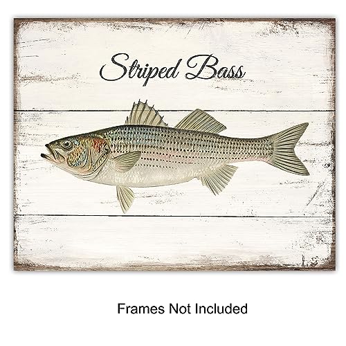 Vintage Fish Patent Prints - 11x14 Rustic Wall Art for Man Cave, Fishing Gift Set of 4