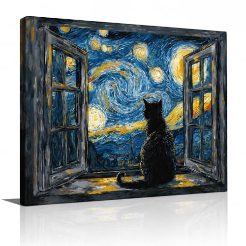 Black Cat Wall Art Decor Canvas Prints 16x12 Inch Framed Picture – Variation of THIS Listing