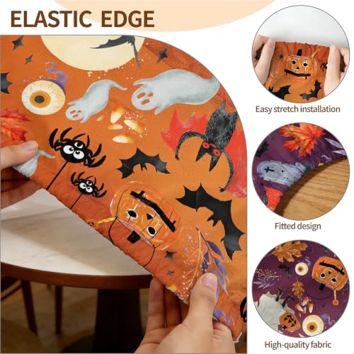 Hallowmas Round Waterproof Tablecloth with Elastic Edge - 52 Inch Fits 36-60 Inch Tables