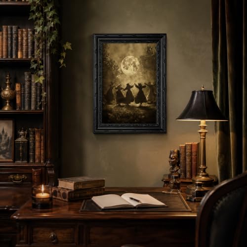 Framed Witch Coven Canvas Wall Art - Dancing Witches 12x16 Inch - Halloween Decor