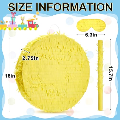 Large Yellow Disco Piñata 16 Inch with Stick, Blindfold & Confetti for Parties