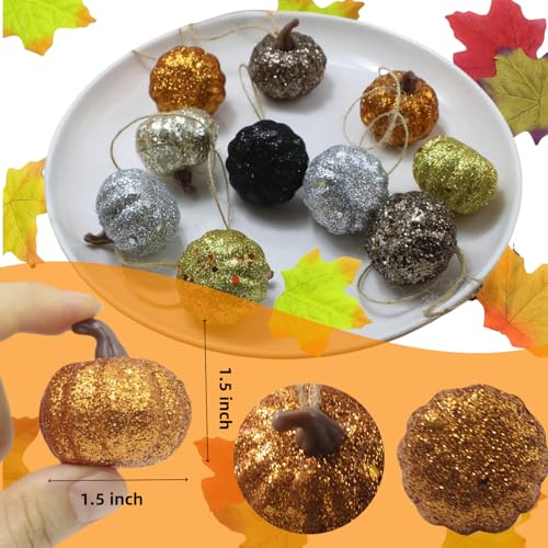 30Pcs Fall Pumpkin Ornaments - Mini Rustic Hanging Decorations for Autumn & Holiday Tree