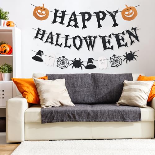 Halloween Banners Set - Spooky Hanging Garland with Pumpkins, Ghosts & Witch Hats