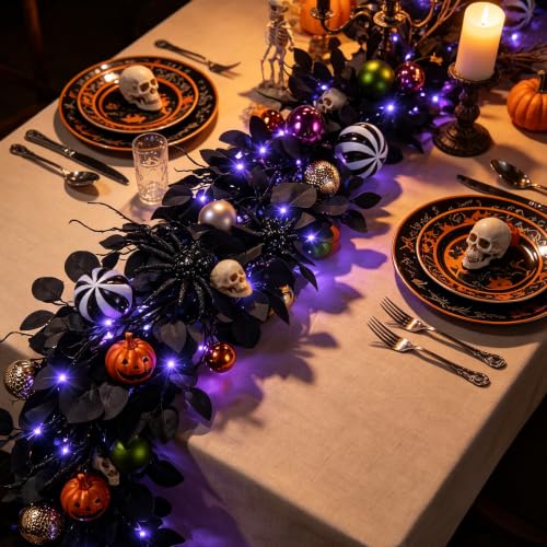 Black Spider Halloween Garland with Light - 6FT Indoor Outdoor Decor