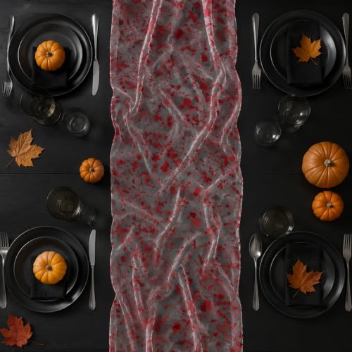 Halloween Bloodstain Table Runner - Black Spider Web Design, 27.5x118in, Style 5